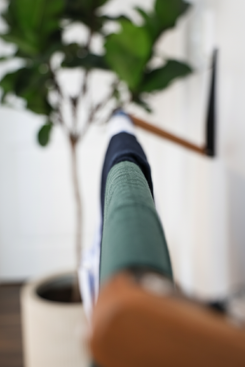 Foldable FOLD.ONE rack mounted on bedroom wall holding shirts and jeans, demonstrating easy access and efficient storage